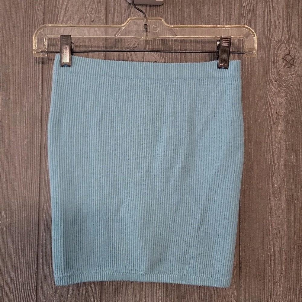 ♡Mono B Light Blue Ribbed Strapless Tube Top ATR7374 Size Large NWT
